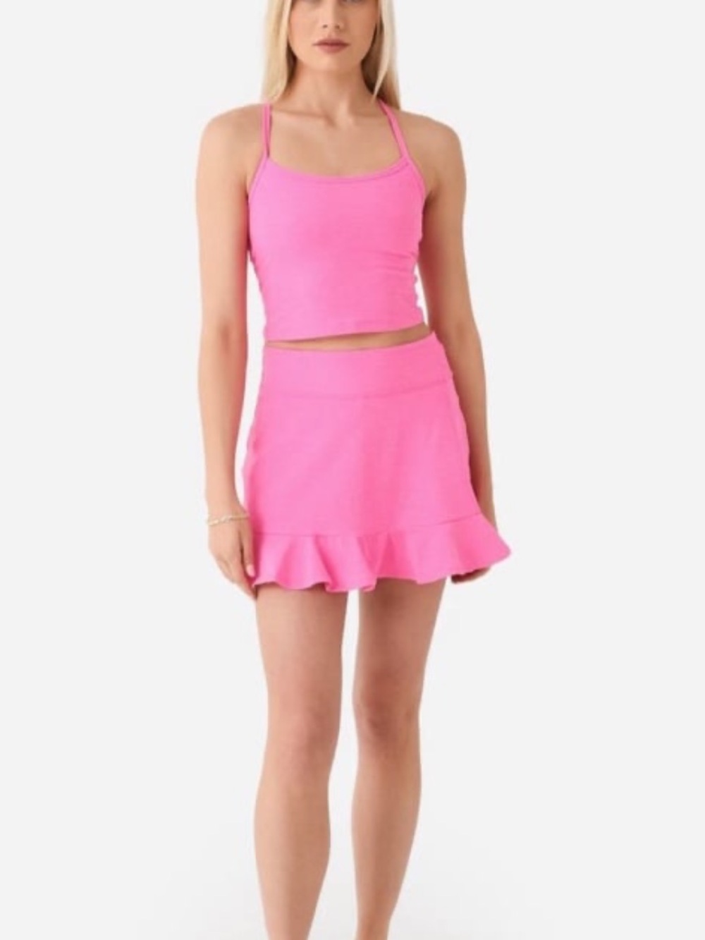 Beyond Yoga Spacedye Ruffle Skort, Pink, XS
